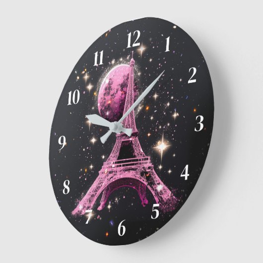Eiffel Tower Night Moon Große Wanduhr (Winkel)
