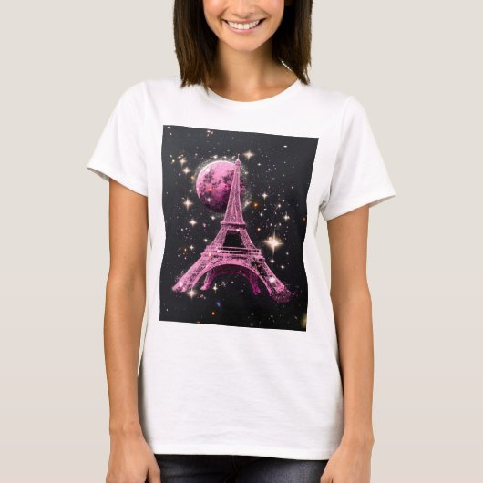 Eiffel Tower Night Moon            T-Shirt (Vorderseite)