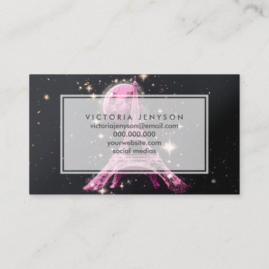 Eiffel Tower Night Moon           Visitenkarte (Rückseite)