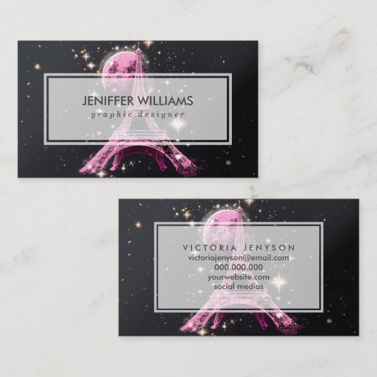 Eiffel Tower Night Moon           Visitenkarte (Vorne/Hinten)