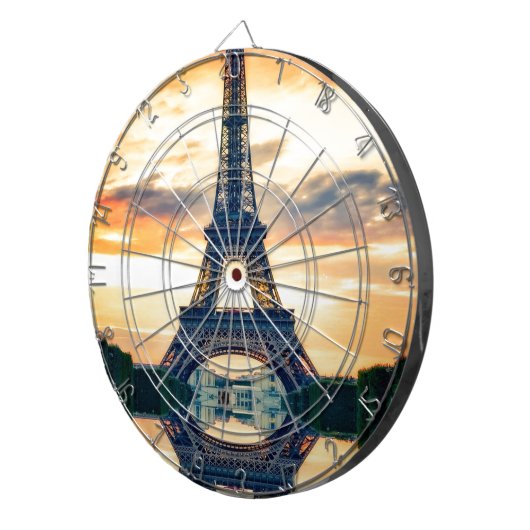Eiffel Tower Paris Abend European Travel Dartscheibe (Vorderseite rechts)
