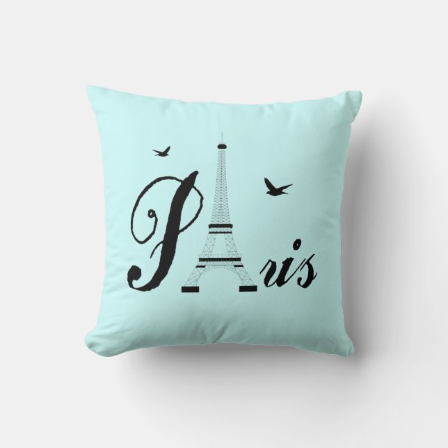 Eiffel Tower Paris Aqua Blue Black Picture Pillows Kissen (Vorderseite)