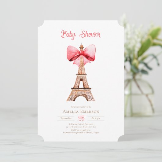 Eiffel Tower Paris Baby Dusche Einladung (Stehend Vorderseite)