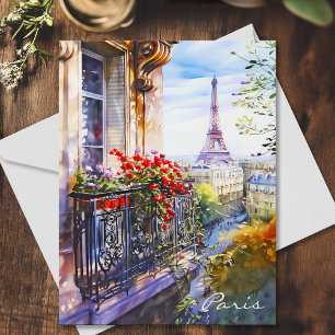 Eiffel Tower Paris Balkon Watercolor Art Travel Postkarte