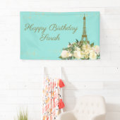 Eiffel Tower Paris Birthday Aqua Mint Gold Banner (Insitu)