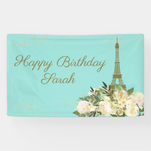 Eiffel Tower Paris Birthday Aqua Mint Gold Banner