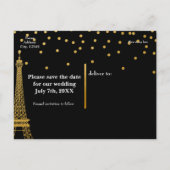 Eiffel Tower Paris Black Gold Save the Date Ankündigungspostkarte (Rückseite)