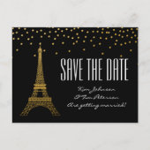 Eiffel Tower Paris Black Gold Save the Date Ankündigungspostkarte (Vorderseite)