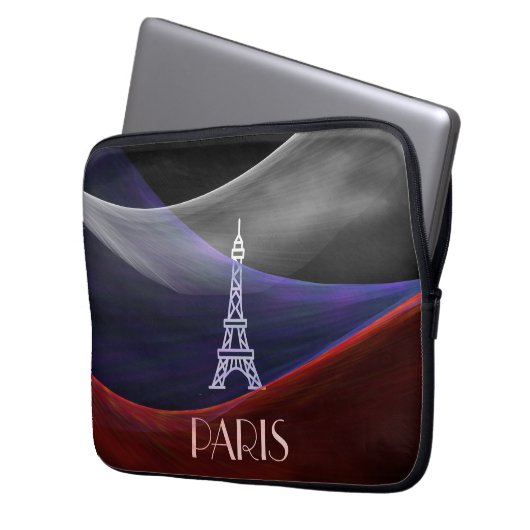 Eiffel Tower Paris blaue weiße Flagge schwarz Laptopschutzhülle (Vorderseite Links)