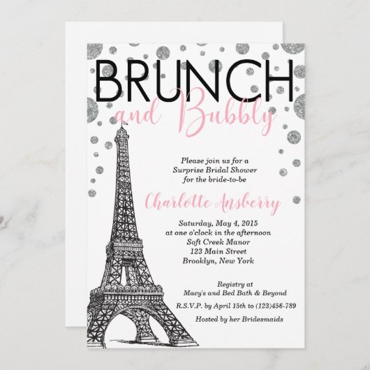 Eiffel Tower Paris Brautparty Brunch Einladung (Vorne/Hinten)