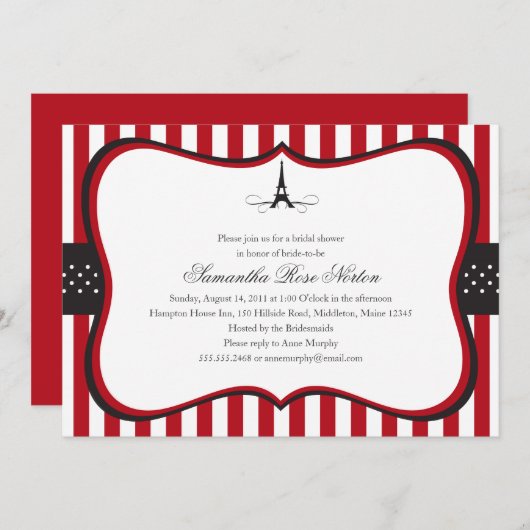 Eiffel Tower Paris Brautparty Einladung (Vorne/Hinten)