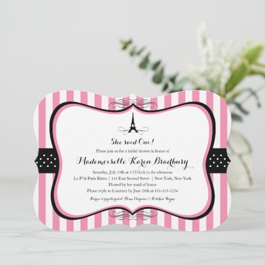 Eiffel Tower Paris Brautparty Einladung (Stehend Vorderseite)