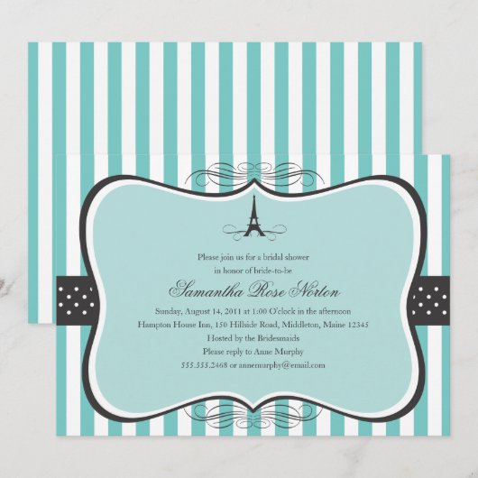 Eiffel Tower Paris Brautparty Einladung (Vorne/Hinten)