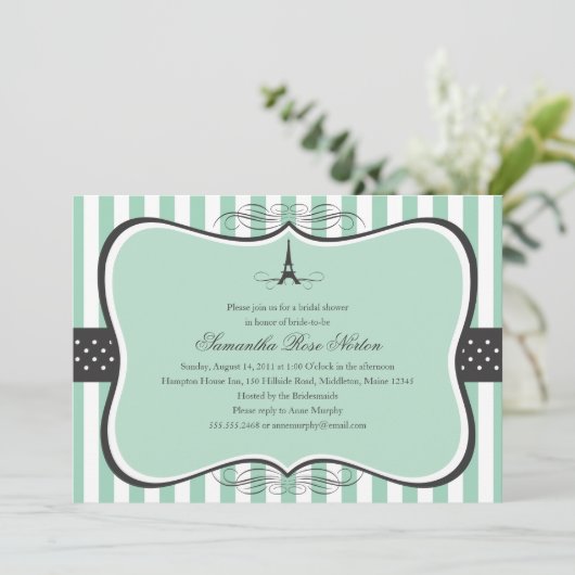 Eiffel Tower Paris Brautparty Einladung (Stehend Vorderseite)