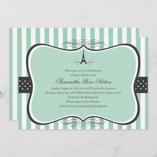 Eiffel Tower Paris Brautparty Einladung (Vorne/Hinten)