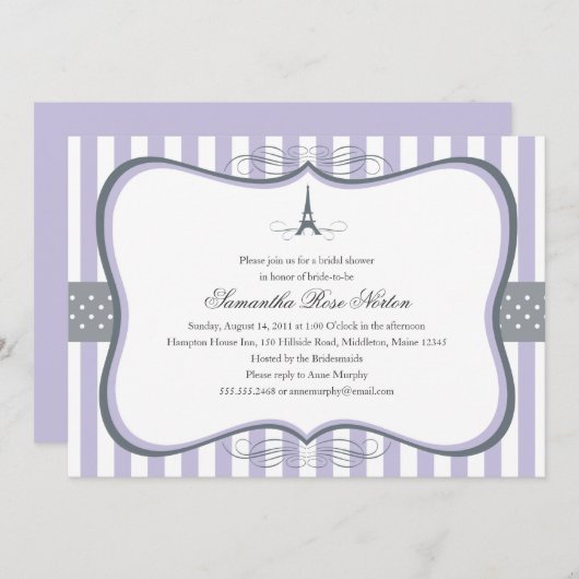 Eiffel Tower Paris Brautparty Einladung (Vorne/Hinten)