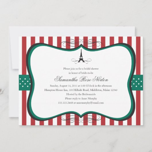 Eiffel Tower Paris Brautparty Einladung (Vorderseite)