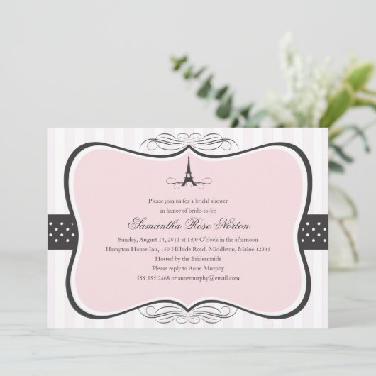 Eiffel Tower Paris Brautparty Einladung (Stehend Vorderseite)