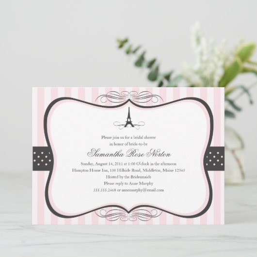 Eiffel Tower Paris Brautparty Einladung (Stehend Vorderseite)