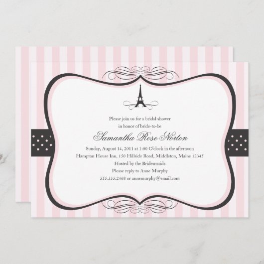 Eiffel Tower Paris Brautparty Einladung (Vorne/Hinten)