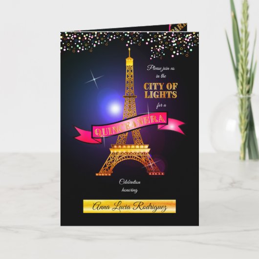 Eiffel Tower Paris City of Lights Quinceañera Einladung (Vorderseite)