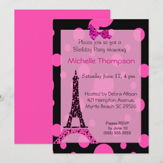 Eiffel Tower Paris Einladung zum Geburtstag (Vorne/Hinten)