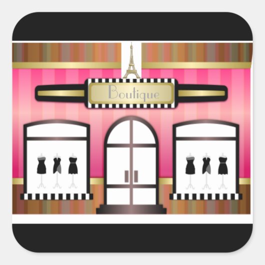 Eiffel Tower Paris Fashion Boutique Französischer Quadratischer Aufkleber (Vorderseite)