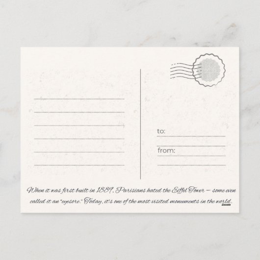 Eiffel Tower Paris Feiertagspostkarte (Rückseite)