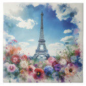 Eiffel Tower Paris Floral Watercolor | Fliese (Vorderseite)