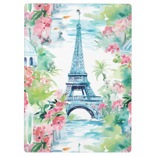 Eiffel Tower Paris France Floral Klemmbrett (Rückseite)