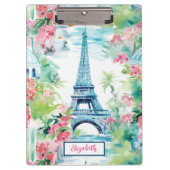 Eiffel Tower Paris France Floral Klemmbrett (Vorderseite)