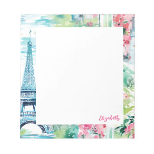 Eiffel Tower Paris France Floral Notizblock