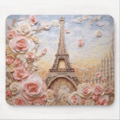 Eiffel Tower Paris France French Pink Floral Mousepad (Vorne)