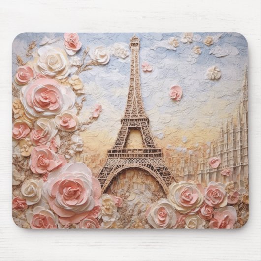 Eiffel Tower Paris France French Pink Floral Mousepad (Vorne)