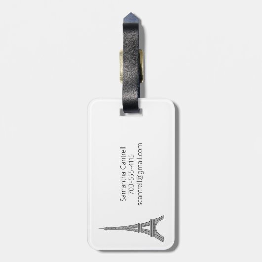 Eiffel Tower Paris France Monogram Gepäckanhänger (Rückseite vertikal)