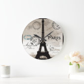 Eiffel Tower Paris France Post Card Clock Große Wanduhr (Zuhause)