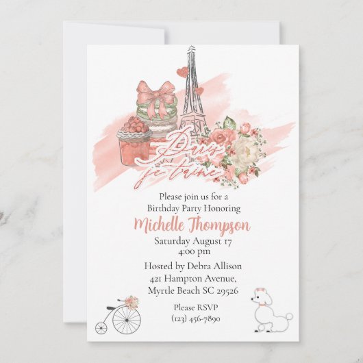 Eiffel Tower Paris Frankreich Floral Birthday Part Einladung (Vorderseite)