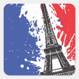 Eiffel Tower   Paris, Frankreich   Grunge Flag Quadratischer Aufkleber