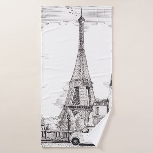 Eiffel Tower Paris Frankreich Pen Ink Illustration Badehandtuch (Badehandtuch)