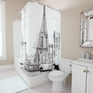 Eiffel Tower Paris Frankreich Pen Ink Illustration Duschvorhang