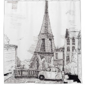 Eiffel Tower Paris Frankreich Pen Ink Illustration Duschvorhang (Vorderseite)