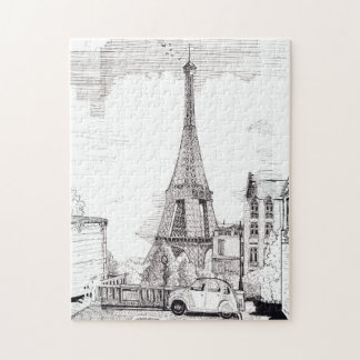 Eiffel Tower Paris Frankreich Pen Ink Illustration Puzzle