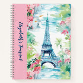 Eiffel Tower Paris Frankreich Pink Floral Journal Notizblock (Vorderseite)