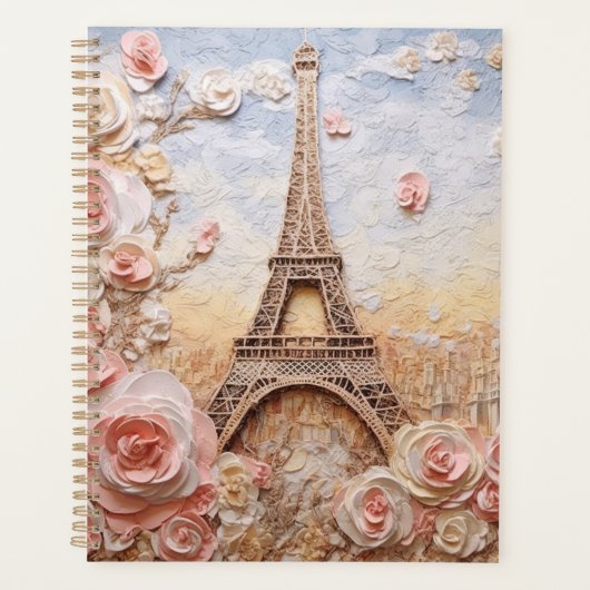 Eiffel Tower Paris Frankreich Pink Floral Planer (Vorderseite)