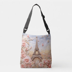 Eiffel Tower Paris Frankreich Pink Floral Tragetaschen Mit Langen Trägern
