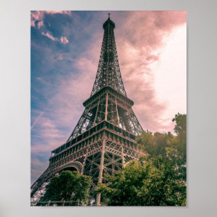 Eiffel Tower Paris Frankreich Pink Lila Sky Foto Poster