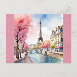 Eiffel Tower Paris Frankreich Pink Watercolor Postkarte
