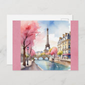 Eiffel Tower Paris Frankreich Pink Watercolor Postkarte (Vorne/Hinten)