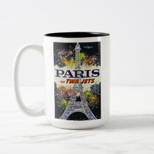 Eiffel Tower Paris Frankreich Vintage Travel Poste Zweifarbige Tasse