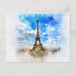 Eiffel Tower Paris Frankreich Wasserfarben Postkar Postkarte